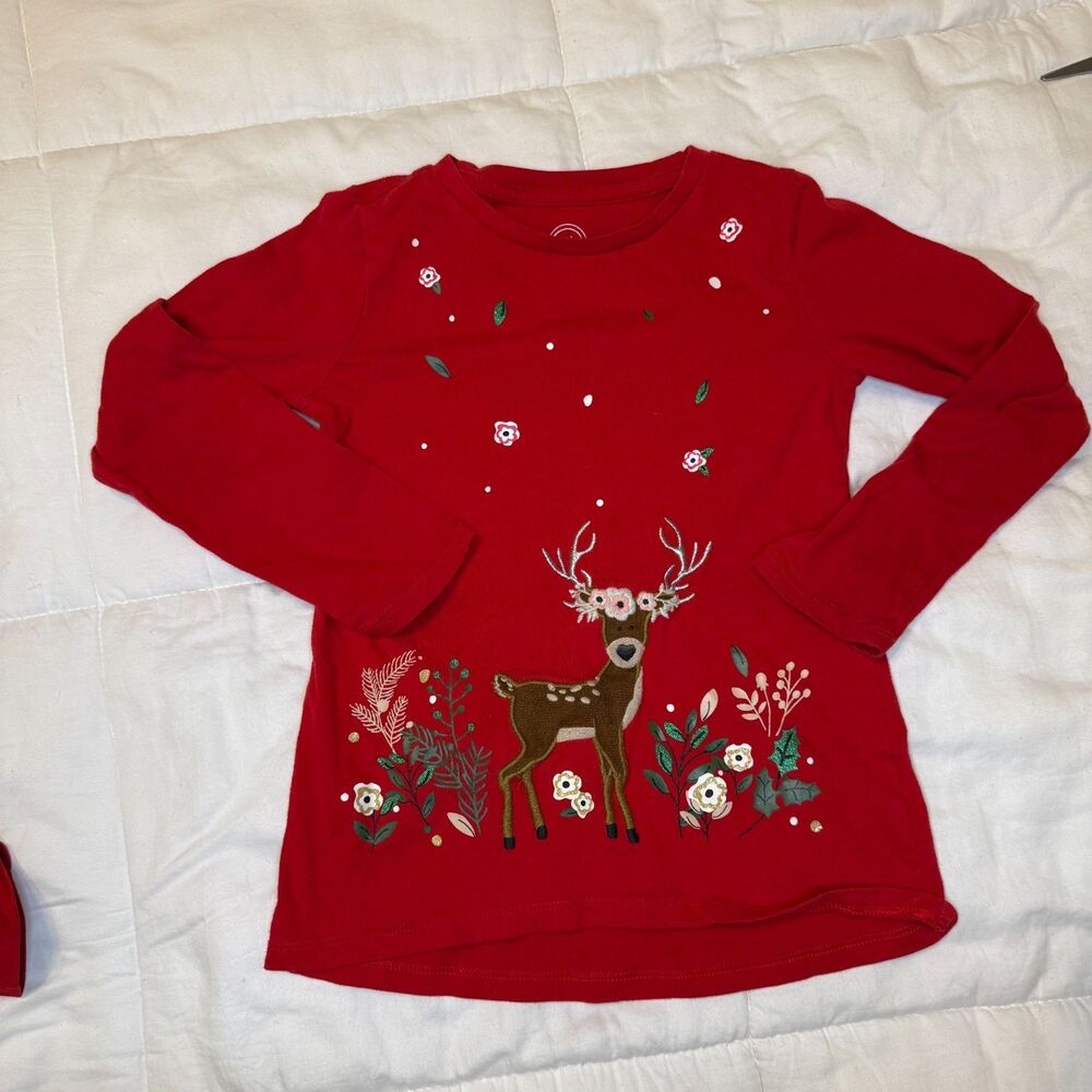 Wonder Nation Red Christmas Festive Long Sleeve Tee 6-6X